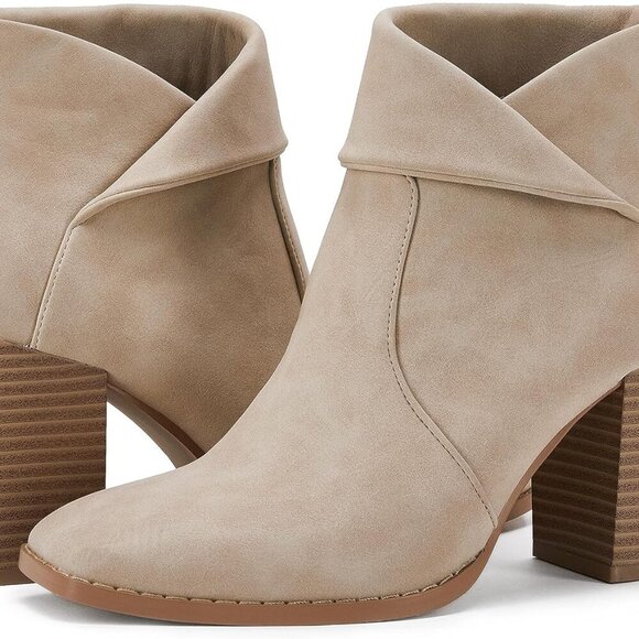 Women's Faux Leather Ankle Boots 6.5 Chunky Heel Slip On Zipper Casual - Picture 4 of 5